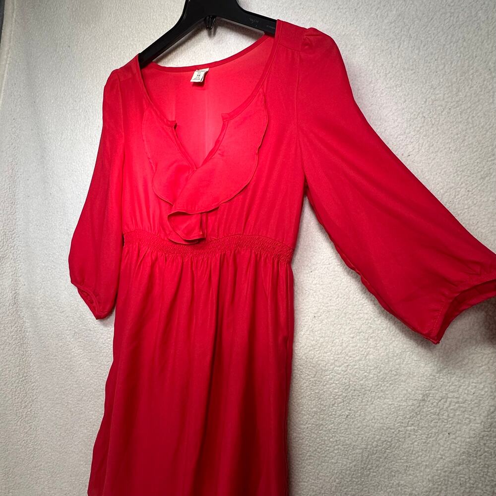 Old Navy Red Ruffle Front Dress XS Petite Flowy Boho Mini - Picture 3 of 11